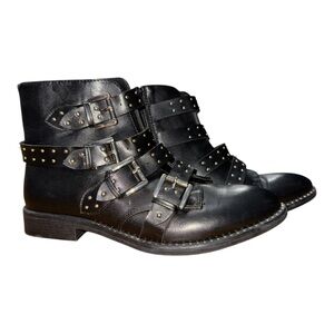 Steve Madden Black Combat Moto Boots with Silver Accents